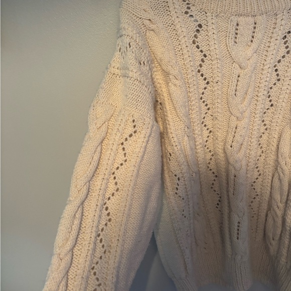 Vintage Cream Cable Chunky Hand Knit Sweater Cottagecore Boho Textured Medium - Picture 5 of 7